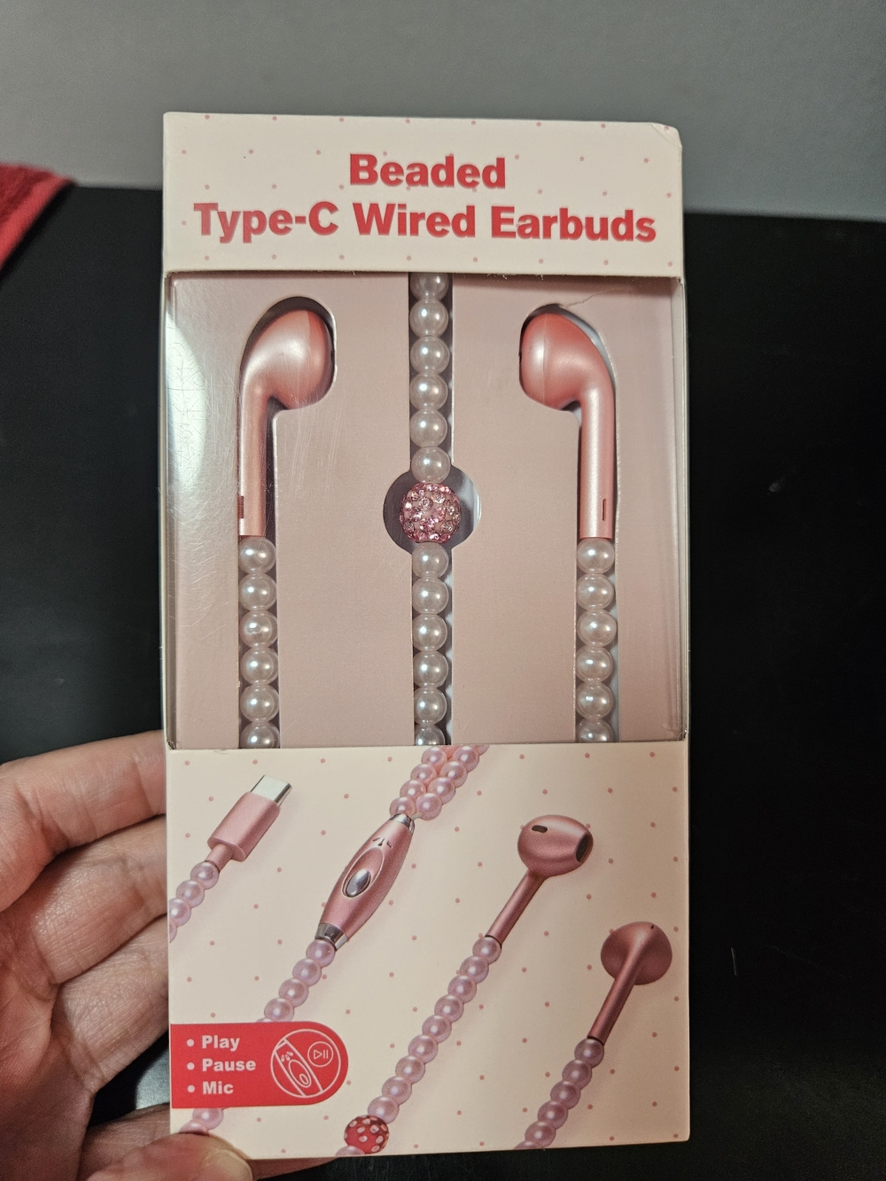 Zena Pink Beaded Type-C Wired Earbuds